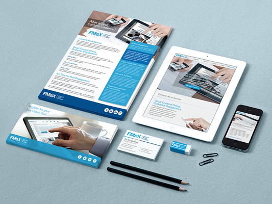 This is an overview of the deliverables created for FMeX, including their marketing website, postcard mailer, business cards and sales product sales sheet.